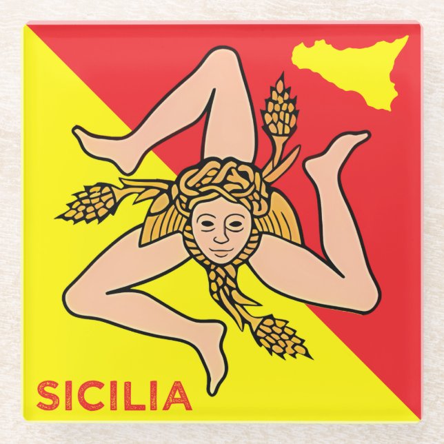 Sizilien Trinacria Sizilianische Flagge Design  Glasuntersetzer (Vorderseite)