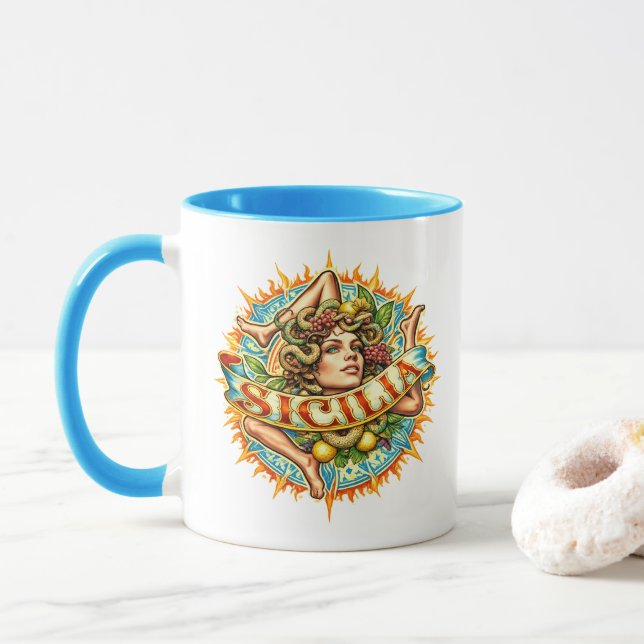 Sizilien Trinacria Sonne  Tasse (Mit Donut)