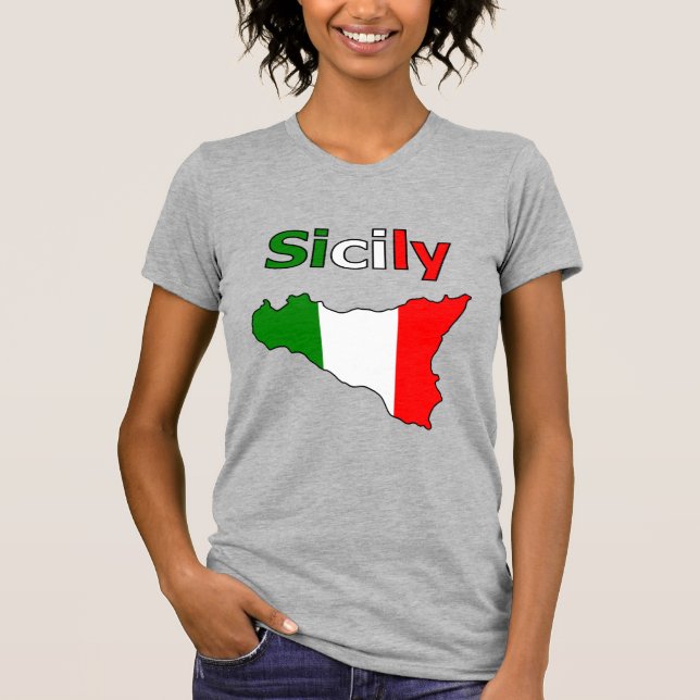 Sizilien und Karte im italienischen T - Shirt Flag (Vorderseite)