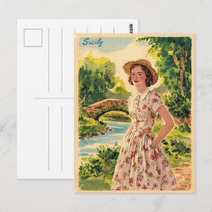 Sizilien Vintage italienische Dame auf dem Land 50 Postkarte