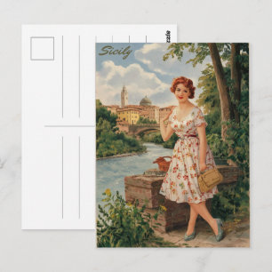 Sizilien vintage italienische Dame auf dem Land 50 Postkarte