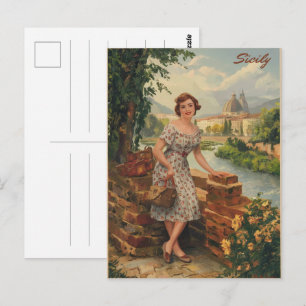 Sizilien vintage italienische Dame auf dem Land 50 Postkarte