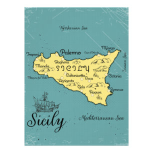 Sizilien Vintage Seekarte Fotodruck