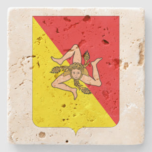 Sizilien-Wappen-Wein-Travertin-Untersetzer Steinuntersetzer