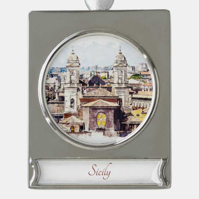 Sizilien Wasserfarbene Malerei Landschaft Ornament (Vorderseite)