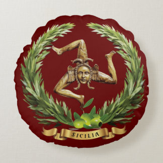 Sizilienrundkissen mit Trinacria und Olivenzweig Rundes Kissen