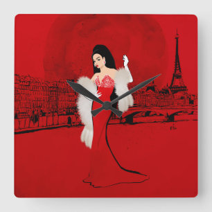 Sizzling in Paris Quadratische Wanduhr