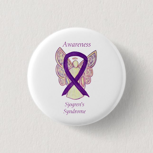 Sjogrens Syndrome Awareness Angel Ribbon Art Butto Button (Vorderseite)