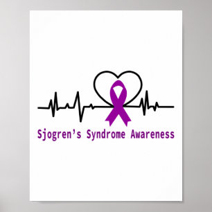 Sjogrens Syndrome Awareness Heartbeat Lila Ribbo Poster