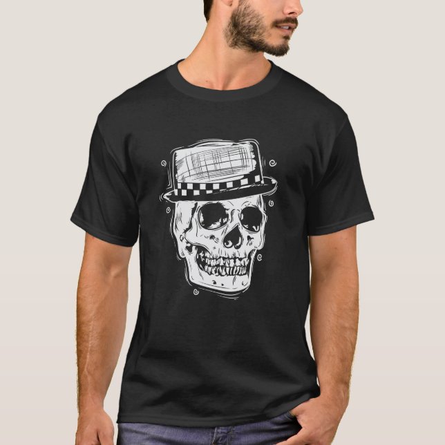 Ska Totenkopf mit Hut Jazz Musikstil T-Shirt (Vorderseite)