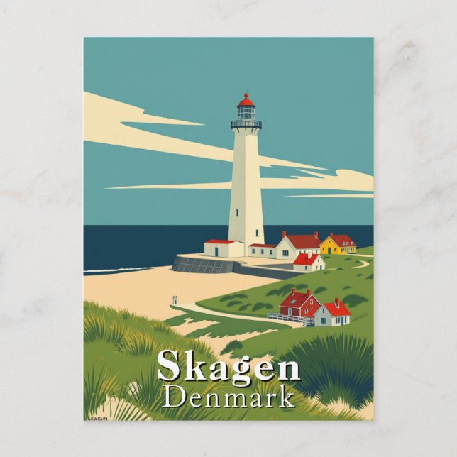 Skagen, Dänemark Leuchtturm Retro Art Postkarte (Vorderseite)