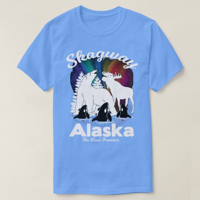 Skagway Alaska Aurora Borealis Bear Orca Moose Sou T-Shirt (Design vorne)