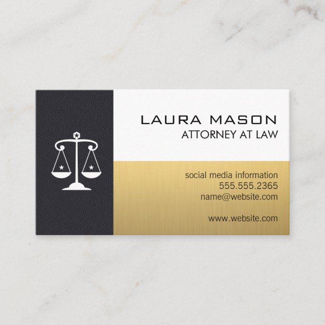 Skala | Leather Gold White Business Card Visitenkarte (Vorderseite)