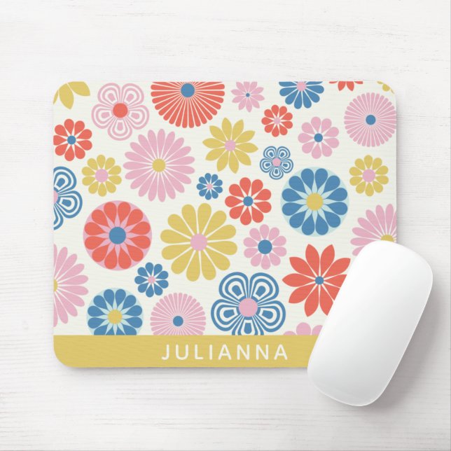 Skandi Boho Folk Blumenmuster personalisiert Mousepad (Mit Mouse)