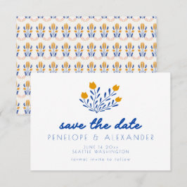 Skandi Folk Blume in blauer und gelber Hochzeit Save The Date