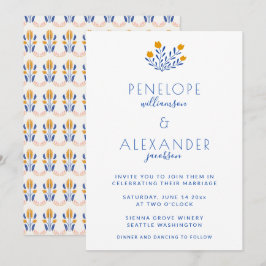 Skandi Folk Floral in Blau und Gelb Hochzeit Einladung