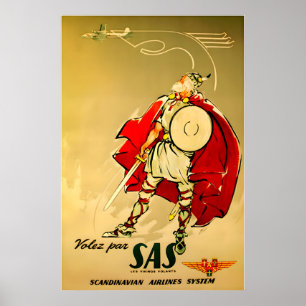 Skandinavien Druck Viking Kunst SAS Reise Poste Poster