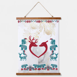 Skandinavien Haustiere der Kunst Nordische Rentier Wandteppich Mit Holzrahmen