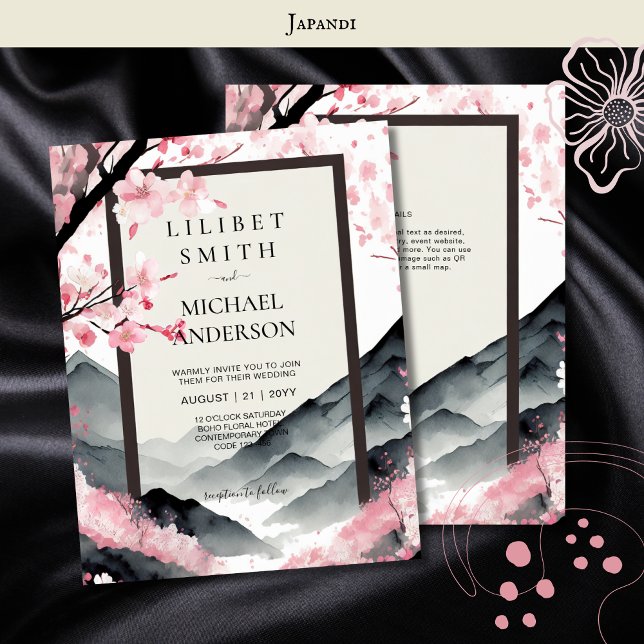 Skandinavien Japandi Wedding Theme Pink Black Einladung (Von Creator hochgeladen)
