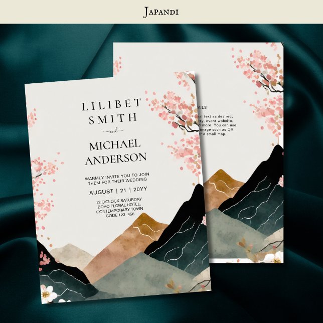Skandinavien Japandi Wedding Theme Pink Black Einladung (Von Creator hochgeladen)