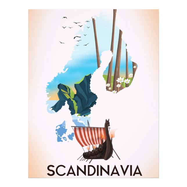 Skandinavien Karte Viking Reiseplakat Fotodruck (Vorne)