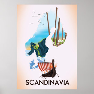 Skandinavien Karte Viking Reiseplakat Poster