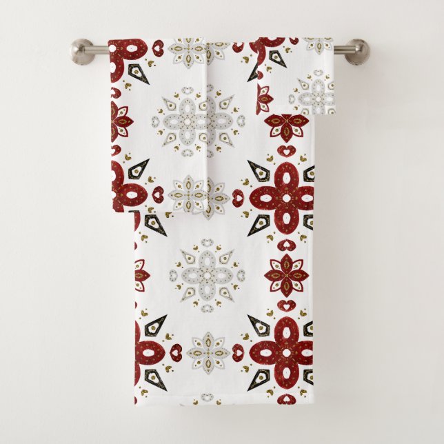 Skandinavien Red Blue Gold Nordic Graphic Badhandtuch Set (Insitu)