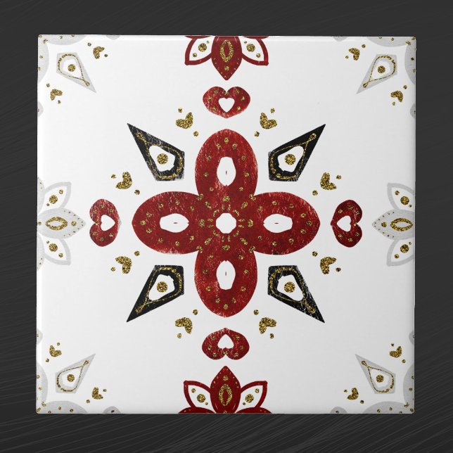 Skandinavien Red Blue Gold Nordic Graphic Fliese (Von Creator hochgeladen)