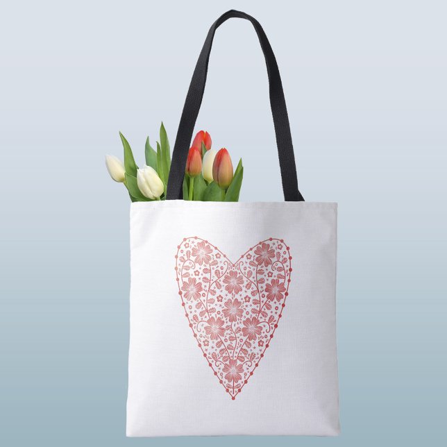 Skandinavien Rot Weiß (Scandinavian red and white heart tote bag)