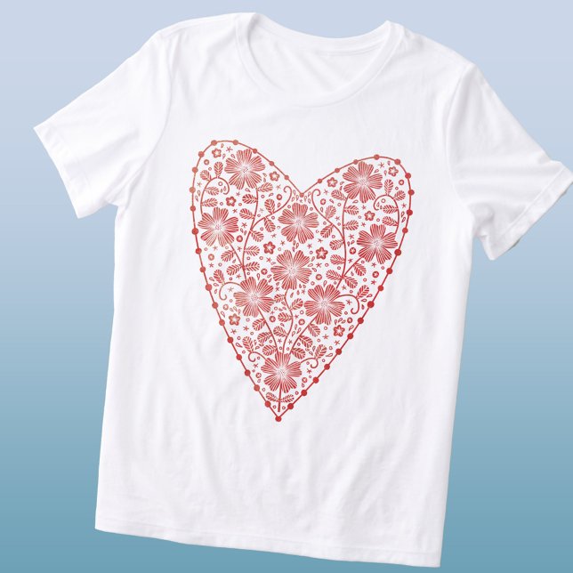 Skandinavien Rot Weiß Tri-Blend Shirt (Scandinavian red and white floral heart triblend t-shirt)