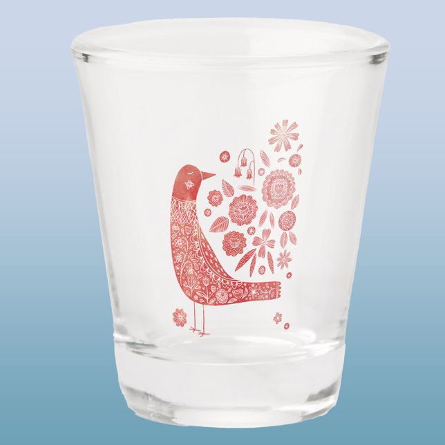 Skandinavien Schnapsglas (Scandinavian birds and flowers shot glass)