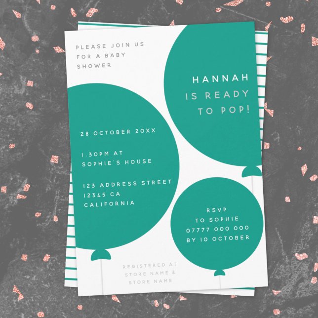 Skandinavier Balloon | Grüne moderne Babydusche Einladung (Von Creator hochgeladen)