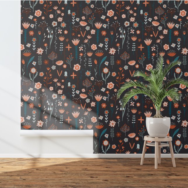 Skandinavier Blumendarm Tapete (Scandinavian floral dark art wallpaper)