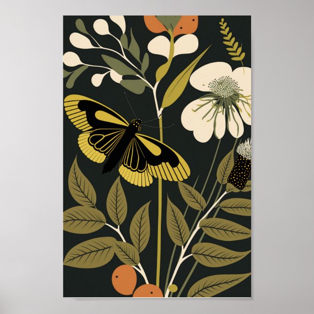 Skandinavier Butterfly Floral Boho Art Poster (Vorne)