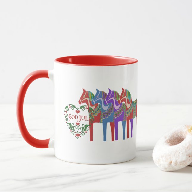 Skandinavier Dala Pferd Gott Jul Tasse (Mit Donut)
