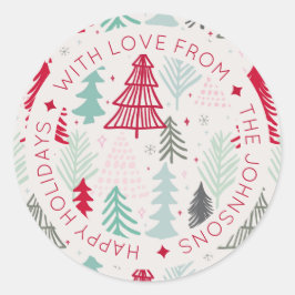 Skandinavier Doodle Weihnachtsbaumen Personalisier Runder Aufkleber