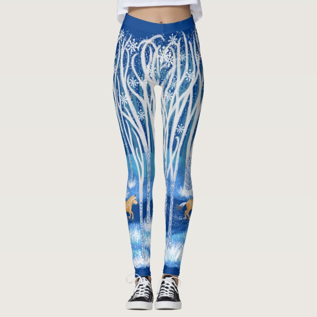 Skandinavier Fjord Winterwald Dala Pferd Leggings (Vorderseite)
