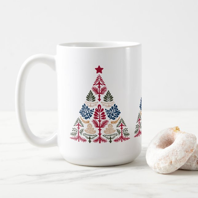 Skandinavier Folk Art Multicolor Weihnachtsbaum Kaffeetasse (Mit Donut)