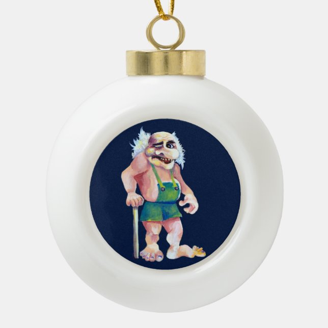 Skandinavier Funny Looking Ogrer Troll Keramik Kugel-Ornament (Vorderseite)