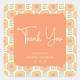 Skandinavier Gelborange Blume Dusche Vielen Dank Quadratischer Aufkleber