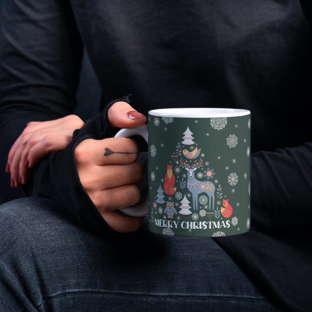 Skandinavier Grüne Rentiere Schneeflocke Tier Kaffeetasse (Von Creator hochgeladen)