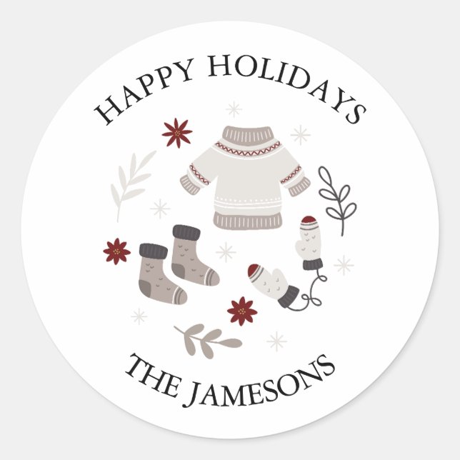 Skandinavier Happy Holidays Aufkleber für Geschenk (Vorderseite)