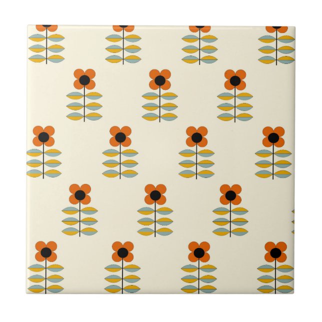 Skandinavier-inspiriertes orange Blumenmuster Fliese (Vorderseite)