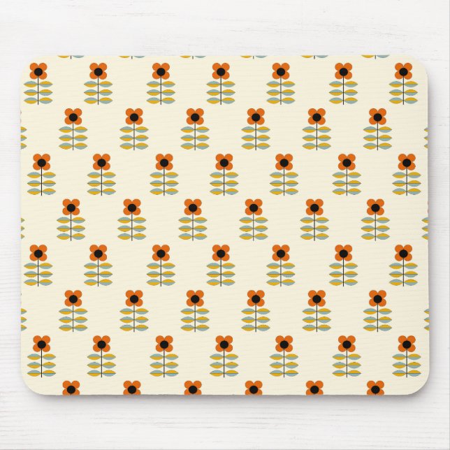 Skandinavier-inspiriertes orange Blumenmuster Mousepad (Vorne)
