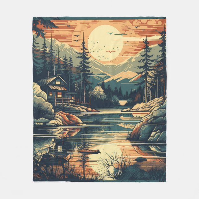 Skandinavier Retro Art Zuhause Fleecedecke (Vorderseite)