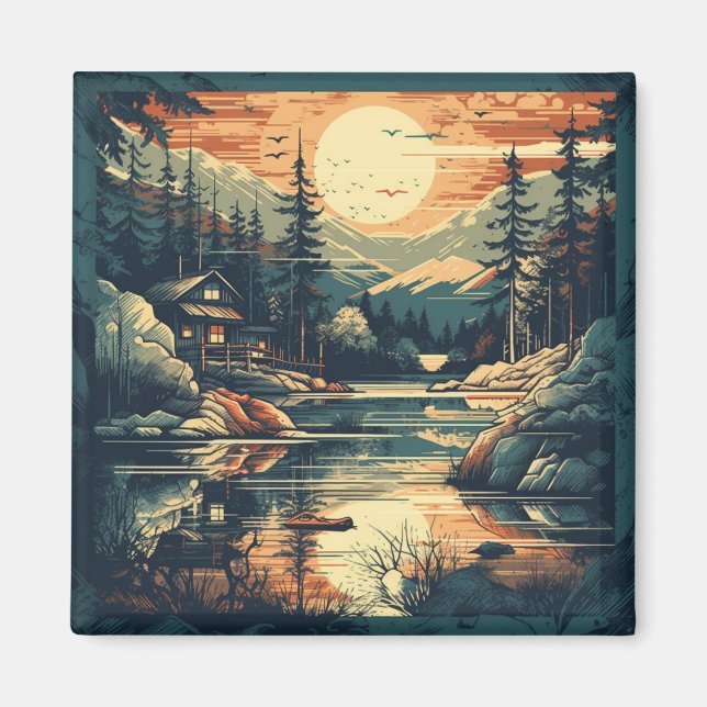 Skandinavier Retro Art Zuhause Magnet (Vorne)