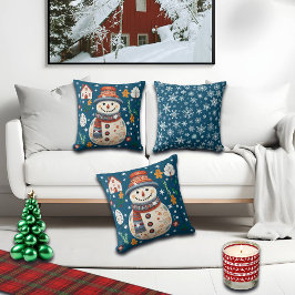 Skandinavier Snowman Blue Kissen