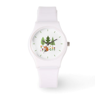 Skandinavier Stil Fox Blume Bäume Illustration Armbanduhr