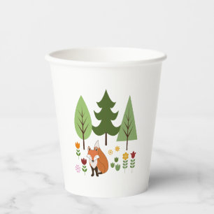 Skandinavier Stil Fox Blume Bäume Illustration Pappbecher