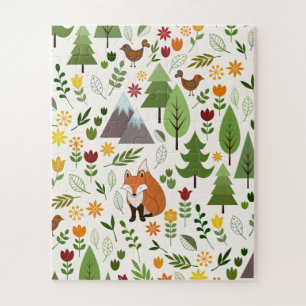 Skandinavier Stil Fox Blume Bäume Illustration Puzzle